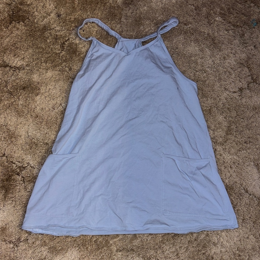 Light Blue Sleeveless Pocket Shift Dress